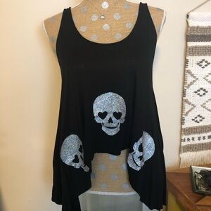 See You Monday Black Tank Top with Glitter Skulls
